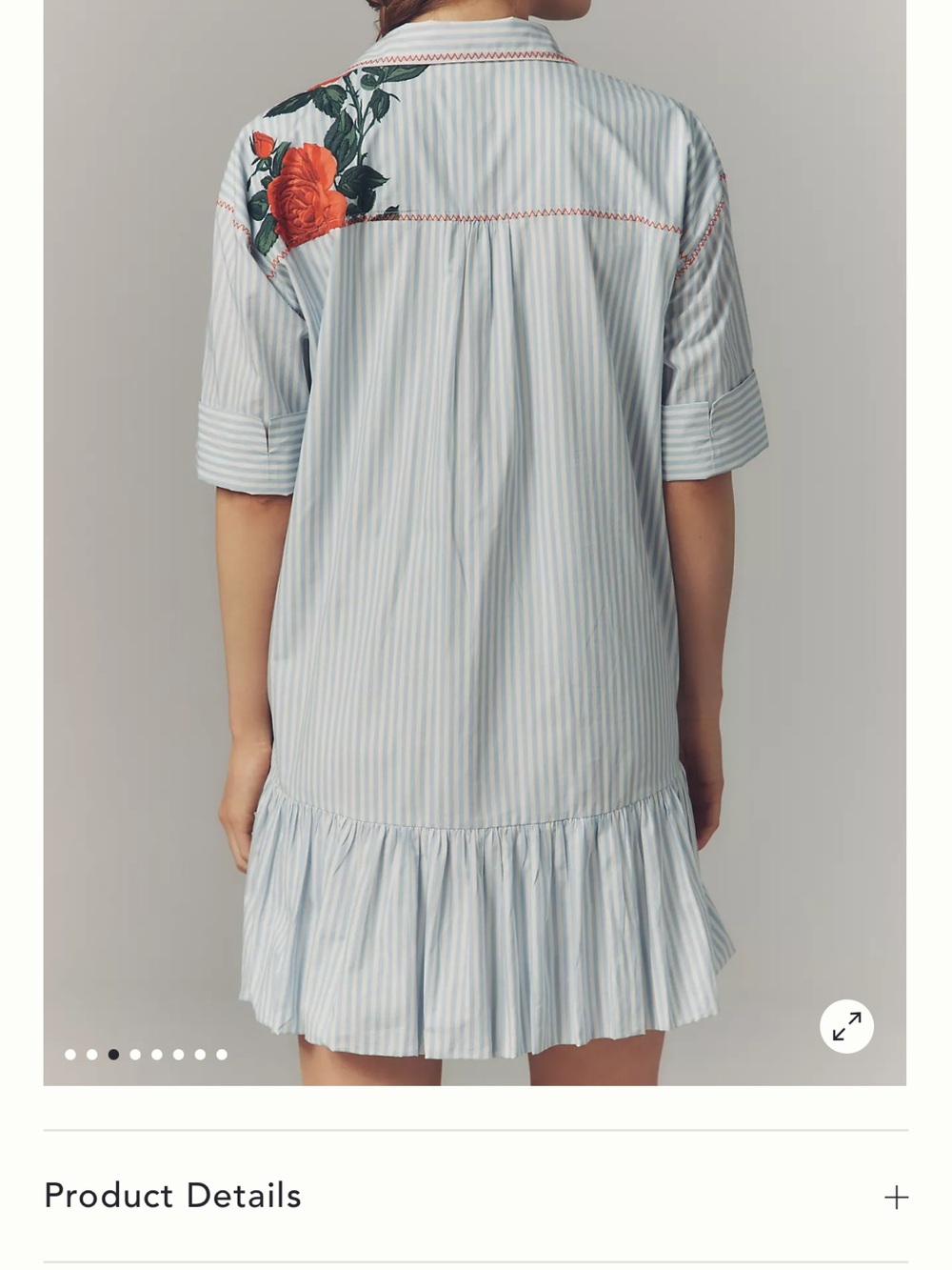 Maeve White & Green Striped Mini Dress with Red Rose Appliqué - Picture 4 of 9